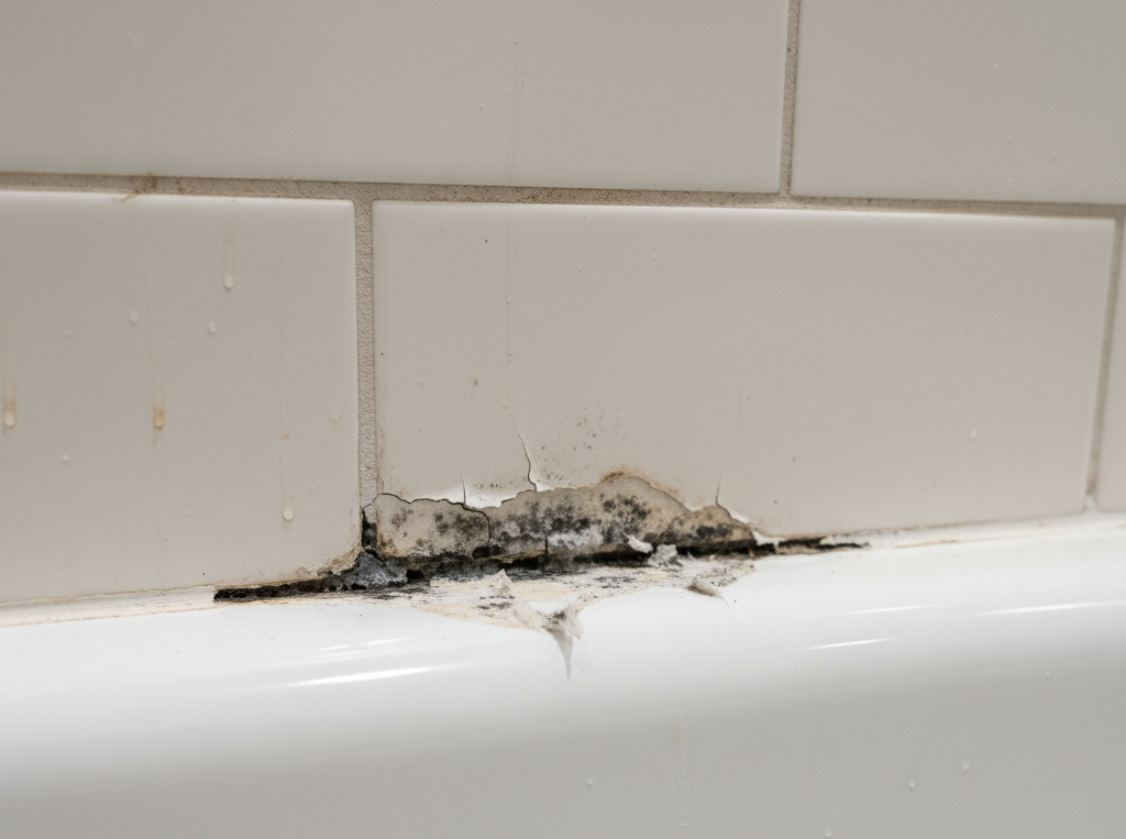 Before — “Old caulk and residue.”